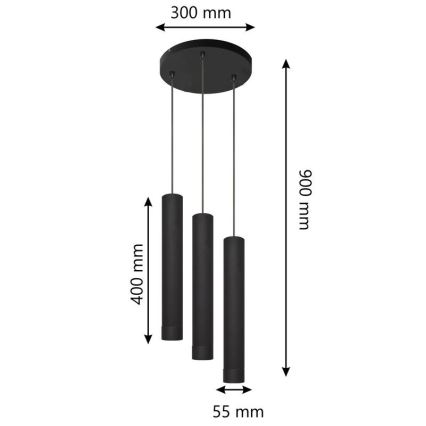 LED Lestenec na vrvici TUBA 3xGU10/4,8W/230V črna