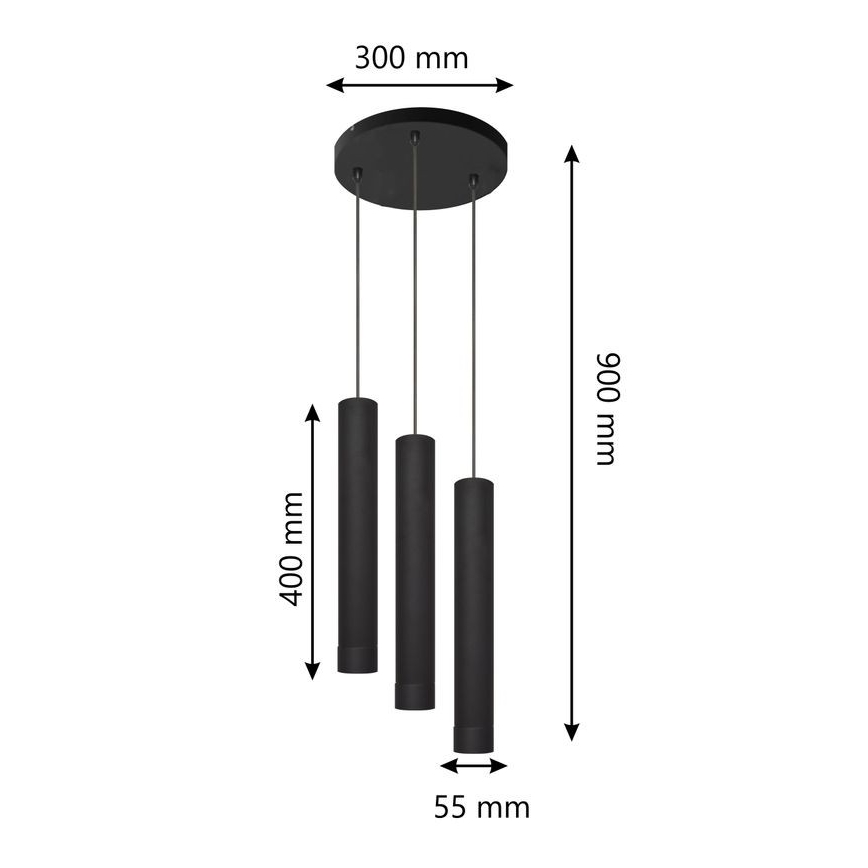 LED Lestenec na vrvici TUBA 3xGU10/4,8W/230V črna