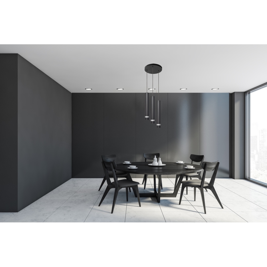 LED Lestenec na vrvici TUBA 3xGU10/4,8W/230V črna/sijajni krom