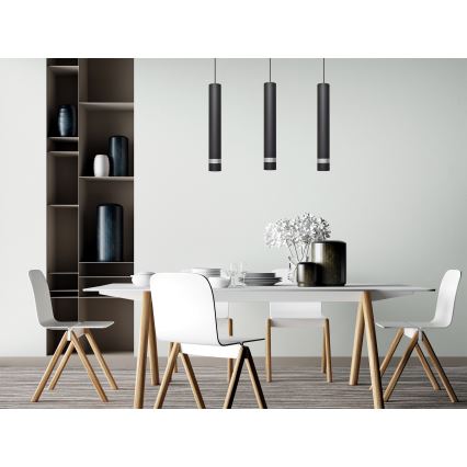 LED Lestenec na vrvici TUBA 3xGU10/4,8W/230V črna/sijajni krom