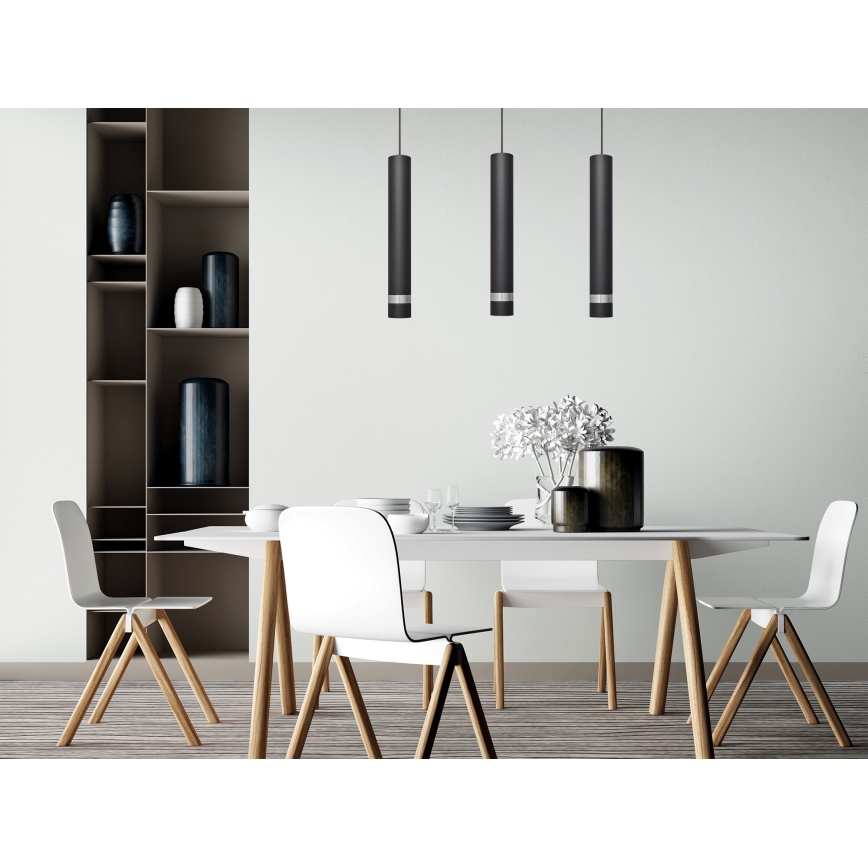 LED Lestenec na vrvici TUBA 3xGU10/4,8W/230V črna/sijajni krom
