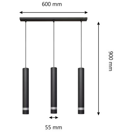 LED Lestenec na vrvici TUBA 3xGU10/4,8W/230V črna/sijajni krom