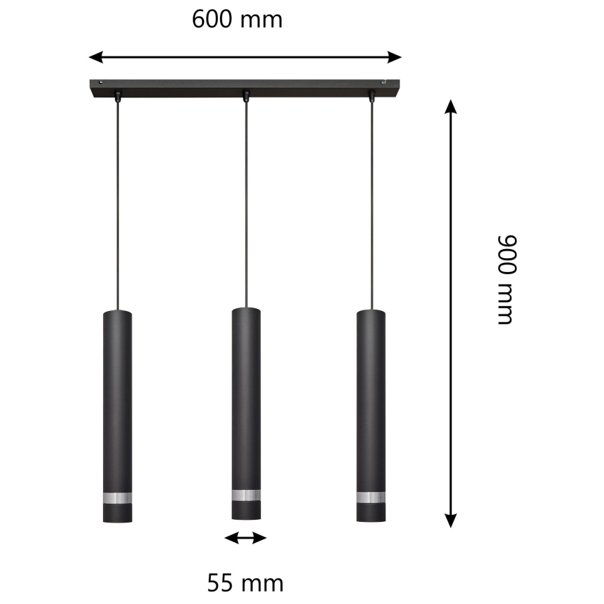 LED Lestenec na vrvici TUBA 3xGU10/4,8W/230V črna/sijajni krom