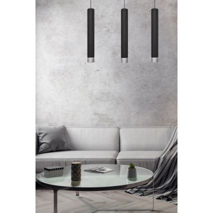 LED Lestenec na vrvici TUBA 3xGU10/4,8W/230V črna/sijajni krom