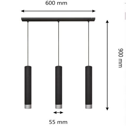 LED Lestenec na vrvici TUBA 3xGU10/4,8W/230V črna/sijajni krom