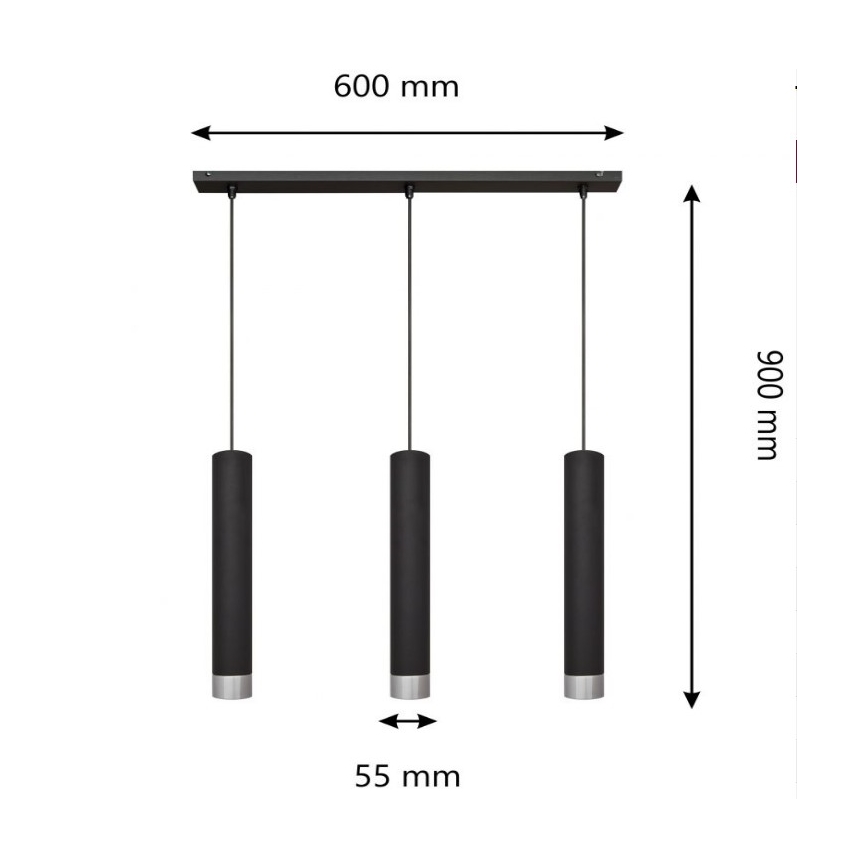LED Lestenec na vrvici TUBA 3xGU10/4,8W/230V črna/sijajni krom