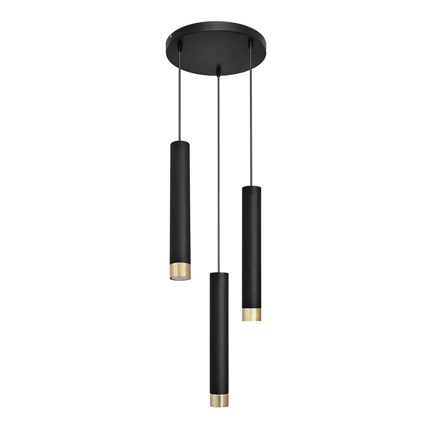 LED Lestenec na vrvici TUBA 3xGU10/6,5W/230V črna/zlata