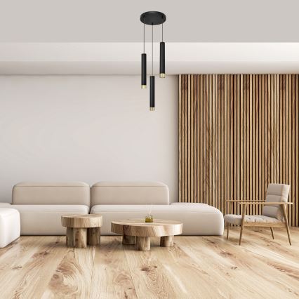 LED Lestenec na vrvici TUBA 3xGU10/6,5W/230V črna/zlata