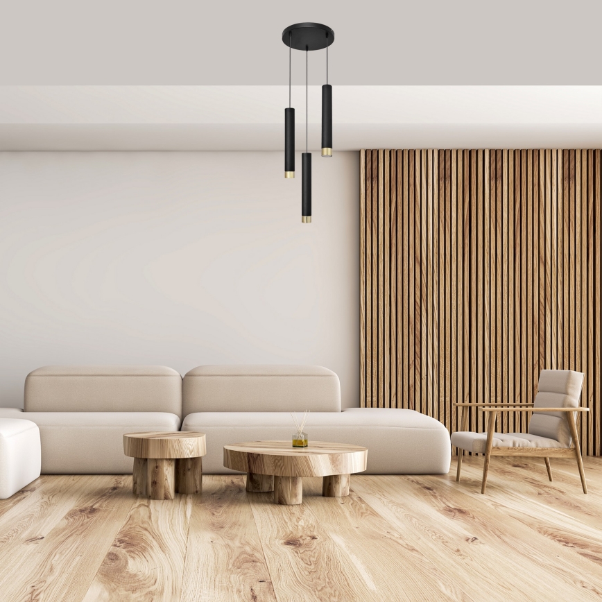 LED Lestenec na vrvici TUBA 3xGU10/6,5W/230V črna/zlata