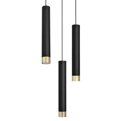 LED Lestenec na vrvici TUBA 3xGU10/6,5W/230V črna/zlata