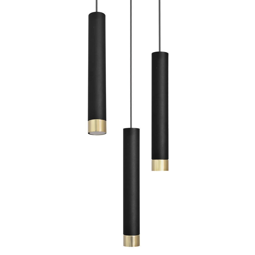 LED Lestenec na vrvici TUBA 3xGU10/6,5W/230V črna/zlata