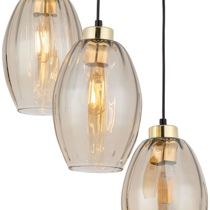 LED lestenec na žici SEBO 3xE27/15W/230V črna/dimna bež