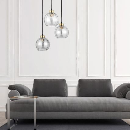 LED lestenec z jeklenim kablom DEVI 3xE27/15W/230V črna/prozorna