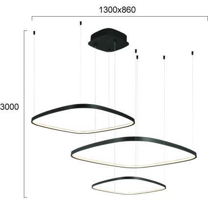 LED zatemljiv lestenec na vrvici LORENZO LED/70W/230V 3000/4000/6000K črna + daljinski upravljalnik