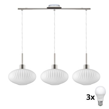 LED Luster na kablu HARMA 3xE27/60W/230V mat krom/bela