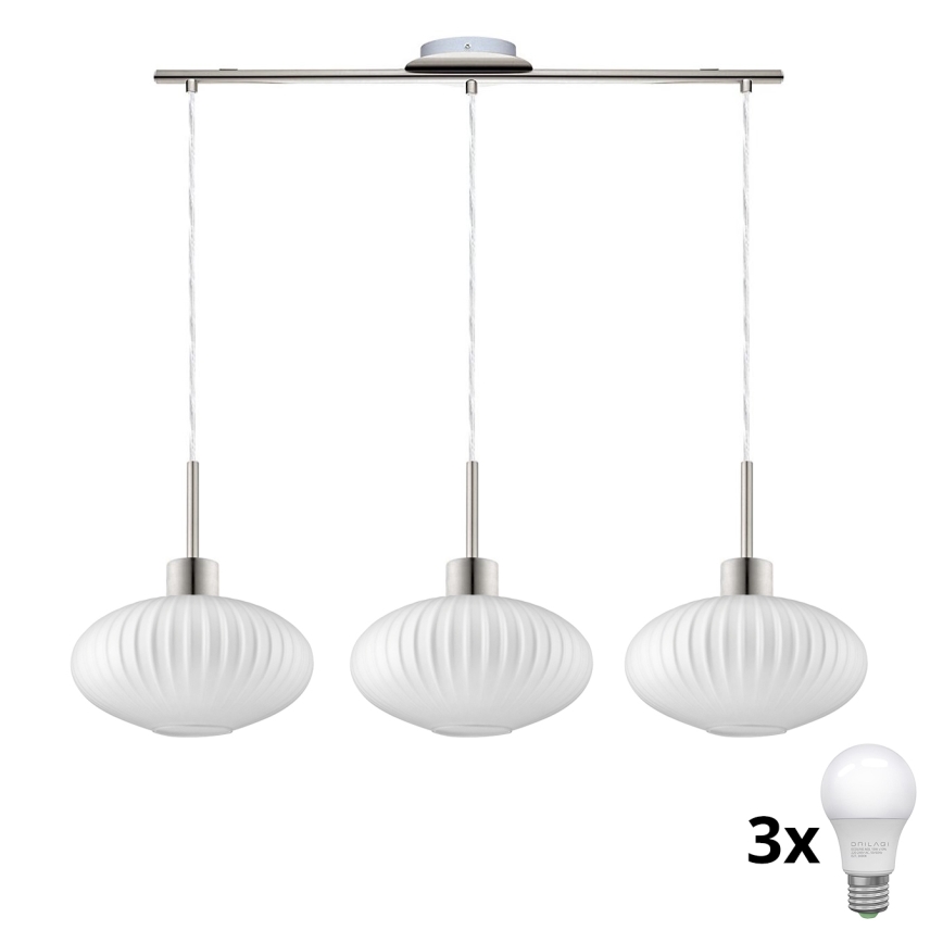 LED Luster na kablu HARMA 3xE27/60W/230V mat krom/bela