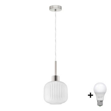 LED Luster na žici HARMA 1xE27/60W/230V pr. 20 cm matný chrom/bílá