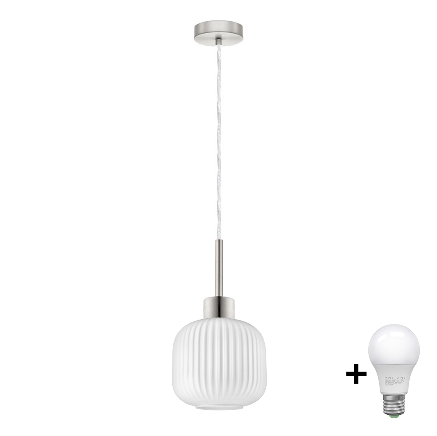 LED Luster na žici HARMA 1xE27/60W/230V pr. 20 cm matný chrom/bílá