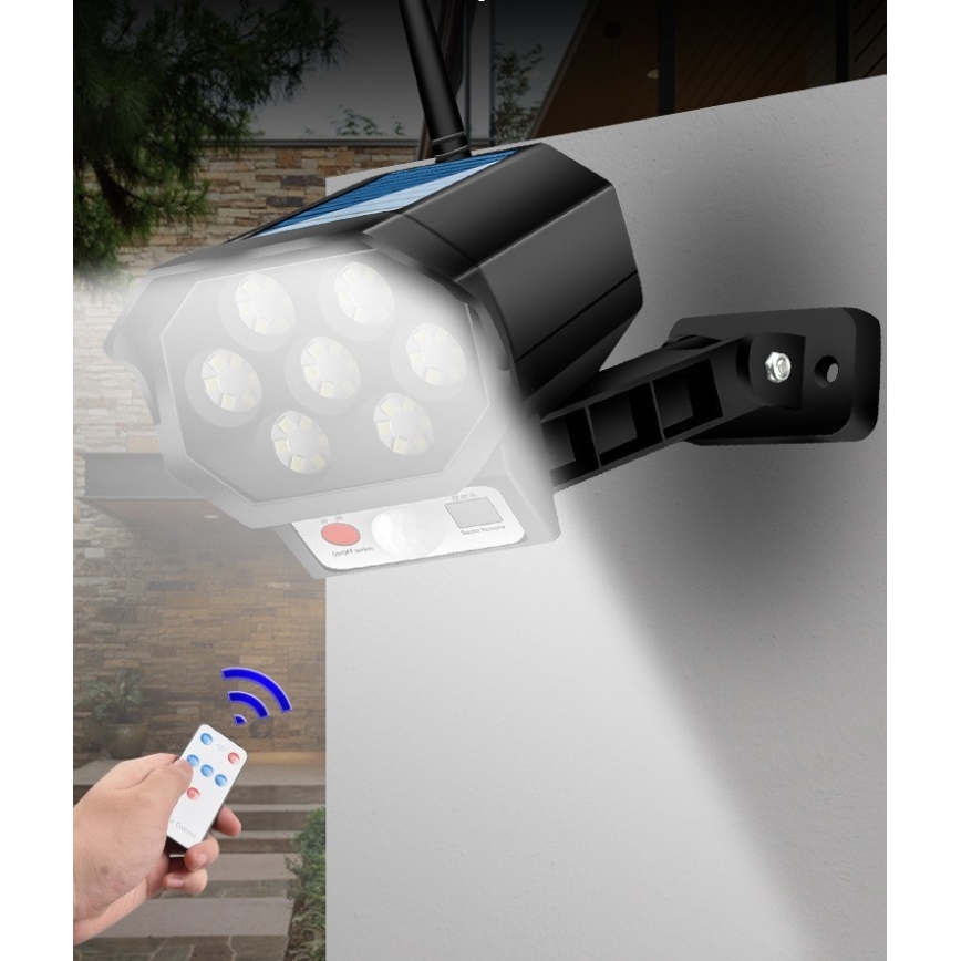 LED Maketa varnostne kamere s senzorjem in s solarnim panelom LED/5W/5,5V IP65 + Daljinski upravljalnik