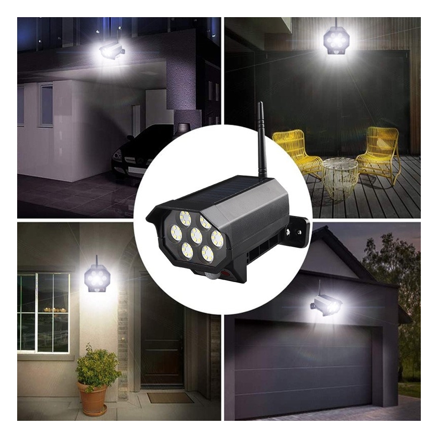 LED Maketa varnostne kamere s senzorjem in s solarnim panelom LED/5W/5,5V IP65 + Daljinski upravljalnik