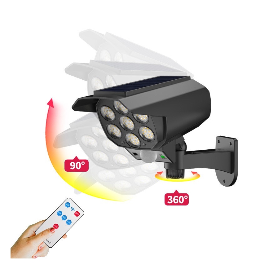LED Maketa varnostne kamere s senzorjem in s solarnim panelom LED/5W/5,5V IP65 + Daljinski upravljalnik