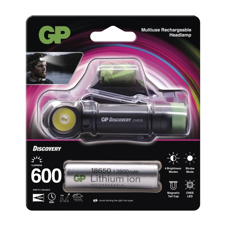 LED naglavna svetilka GP DISCOVERY CHR35 LED/3,7V/2600mAh