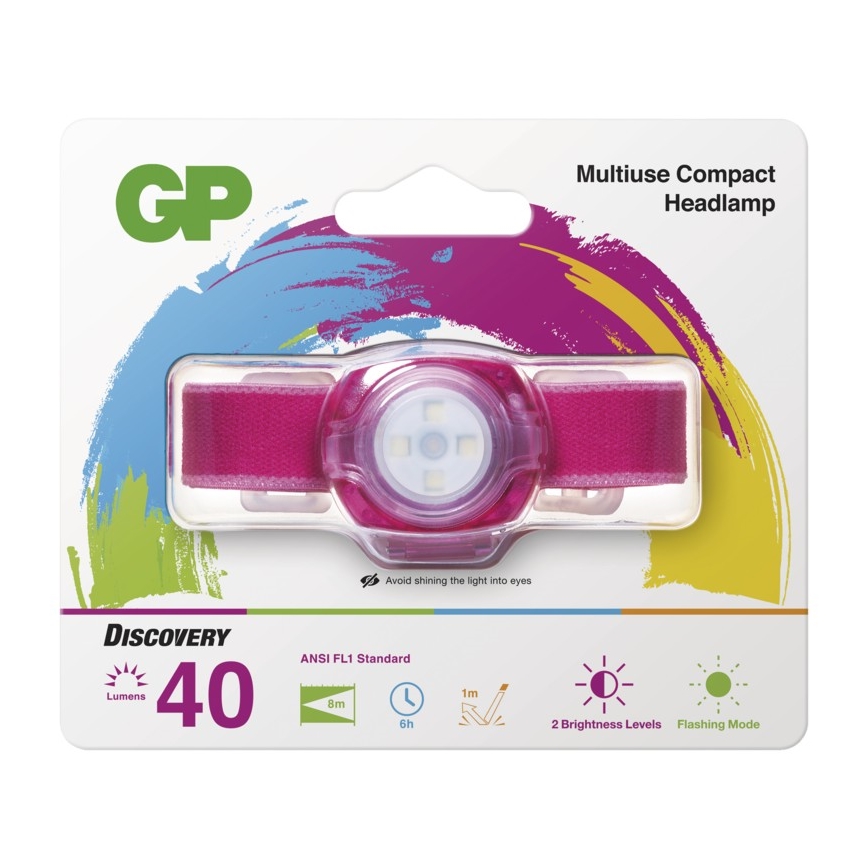 LED naglavna svetilka GP EVERYBODY 4xLED/2×CR2025 roza