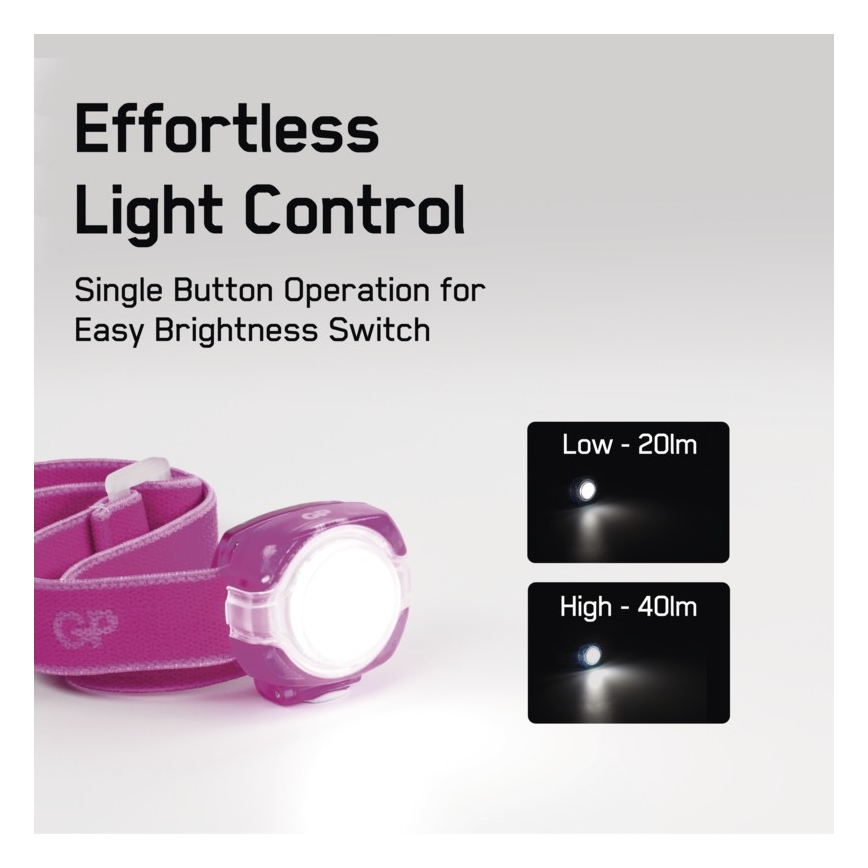 LED naglavna svetilka GP EVERYBODY 4xLED/2×CR2025 roza
