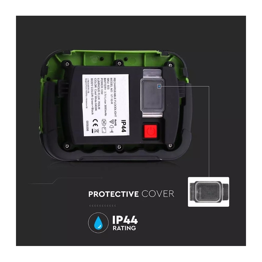 LED Napolnitvena svetilka SAMSUNG CHIP LED/10W/3,7V IP44 6400K 3600 mAh zelena