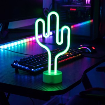 LED neonska namizna dekoracija LED/2W/3xAA USB kaktus