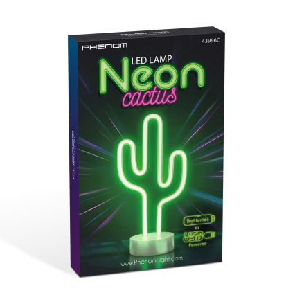 LED neonska namizna dekoracija LED/2W/3xAA USB kaktus