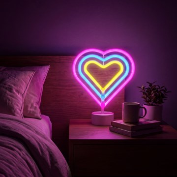 LED neonska namizna dekoracija LED/2W/3xAA USB v obliki srca