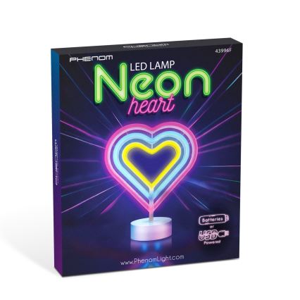 LED neonska namizna dekoracija LED/2W/3xAA USB v obliki srca