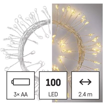 LED  niz 100xLED/3xAA 2,7m topla bela