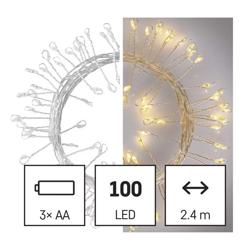 LED  niz 100xLED/3xAA 2,7m topla bela