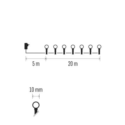 LED niz 200 LED/8 funkcij, 20 m, IP44, hladna bela
