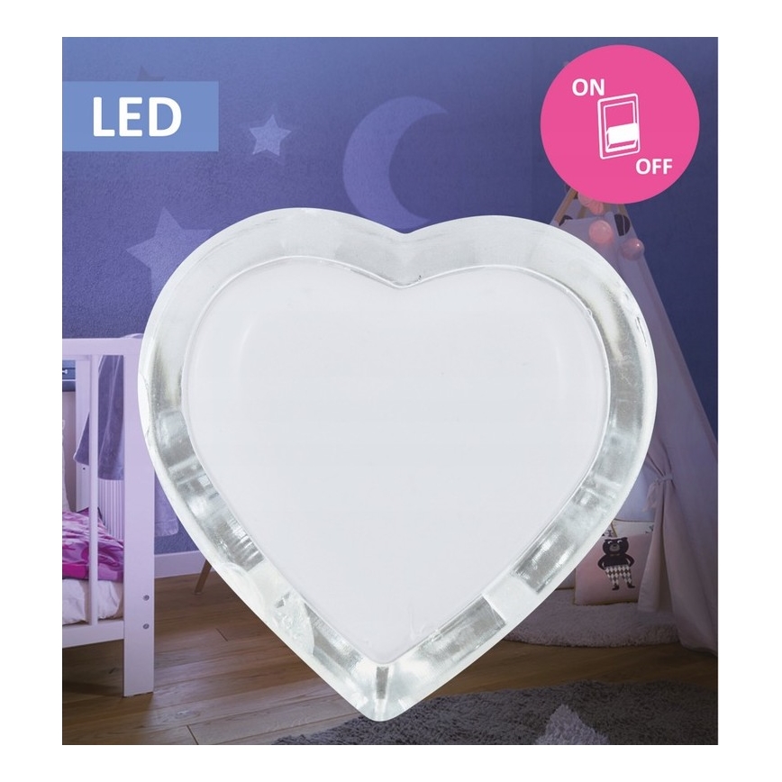 LED Nočna luč v vtičnico LED/0,4W/230V belo srce