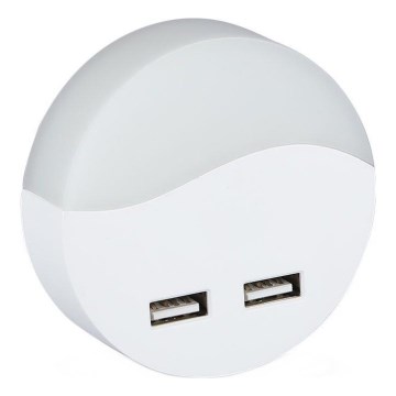 LED Nočna luč za vtičnico s senzorjem za mrak 2xUSB LED/0,45W/230V 3000K