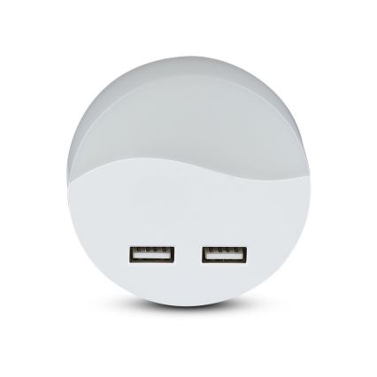 LED Nočna luč za vtičnico s senzorjem za mrak 2xUSB LED/0,45W/230V 3000K