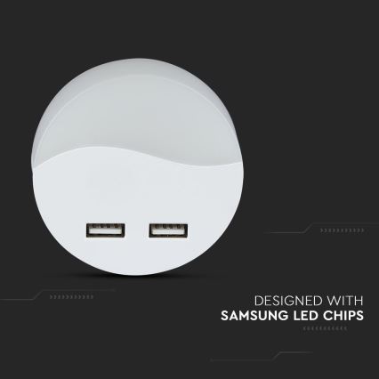 LED Nočna luč za vtičnico s senzorjem za mrak 2xUSB LED/0,45W/230V 3000K