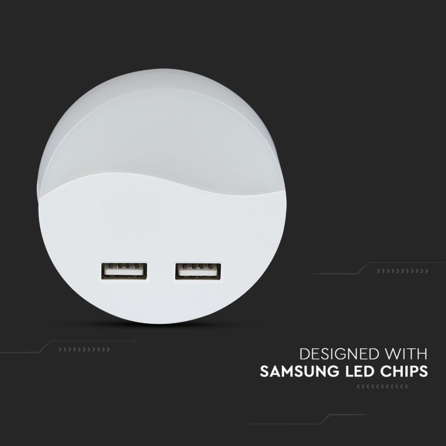 LED Nočna luč za vtičnico s senzorjem za mrak 2xUSB LED/0,45W/230V 3000K
