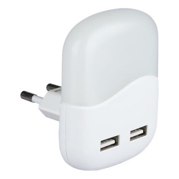 LED Nočna luč za vtičnico s senzorjem za mrak 2xUSB LED/0,45W/230V 3000K