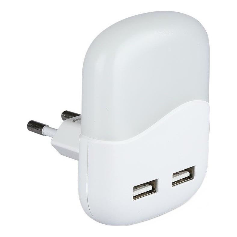 LED Nočna luč za vtičnico s senzorjem za mrak 2xUSB LED/0,45W/230V 3000K