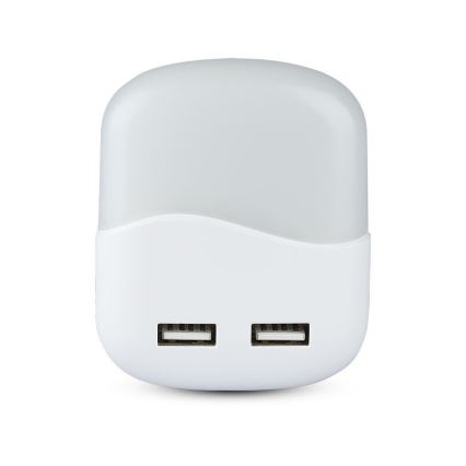 LED Nočna luč za vtičnico s senzorjem za mrak 2xUSB LED/0,45W/230V 3000K