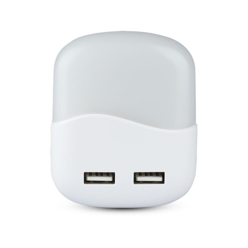 LED Nočna luč za vtičnico s senzorjem za mrak 2xUSB LED/0,45W/230V 3000K