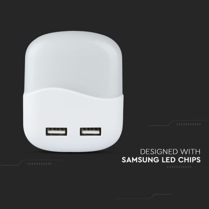 LED Nočna luč za vtičnico s senzorjem za mrak 2xUSB LED/0,45W/230V 3000K