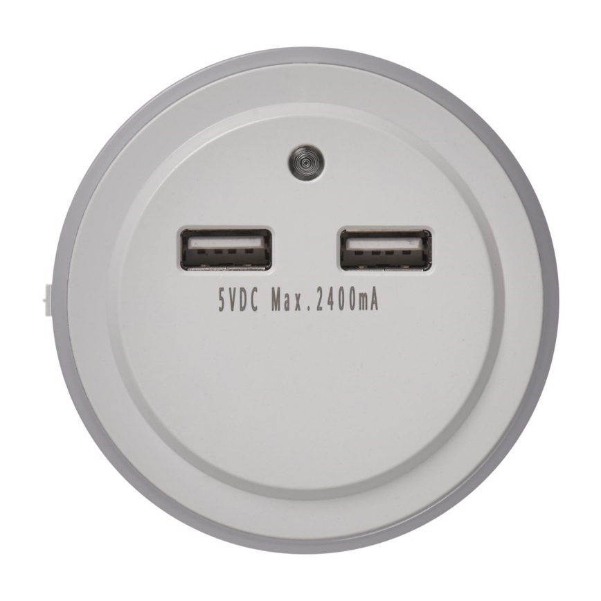LED Nočna svetilka s fotosenzorjem +2xUSB 3xLED/0,3W/230V