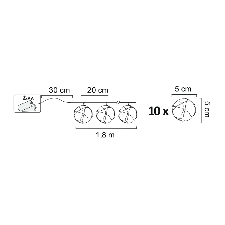 LED Okrasna veriga AHNE 10xLED/2xAA 2,1 m topla bela