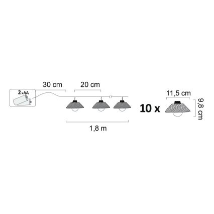 LED Okrasna veriga ASTRA 10xLED/2xAA 2,1 m črna