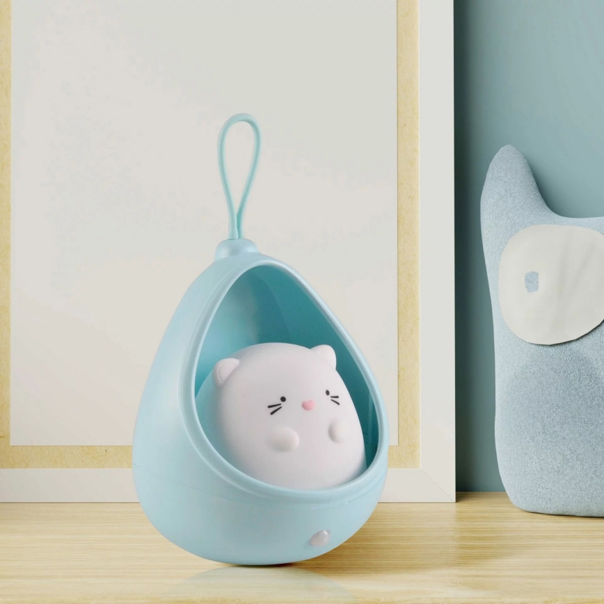 LED Otroška orientacijska lučka s senzorjem KITTY LED/0,5W/5V USB modra